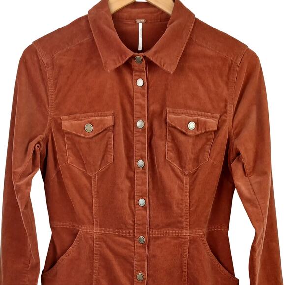 Free People SZ S Dynomite In Cord Mini Dress In Burnt Orange $128 - Picture 5 of 7